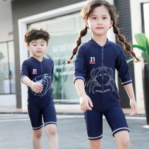 New childrens swimsuit boy long sleeve sunscreen quick-drying one-piece swimsuit middle child hot spring swimsuit female baby