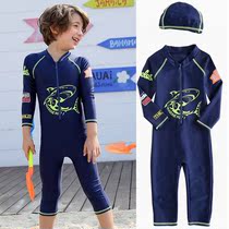 New Korean childrens one-piece swimsuit long sleeve sunscreen bathing suit jellyfish clothes boys one-piece surf water-skiing suit