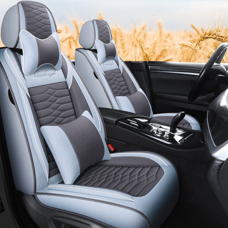 Car Cushions All Season Universal Cartoon Full Surround Linen Cloth Art Seating Sleeve 2021 Summer Special Cotton Linen Seat Cover