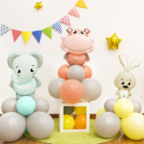 Animal cartoon children baby birthday party decorations table floating balloons Road leading column background wall scene layout