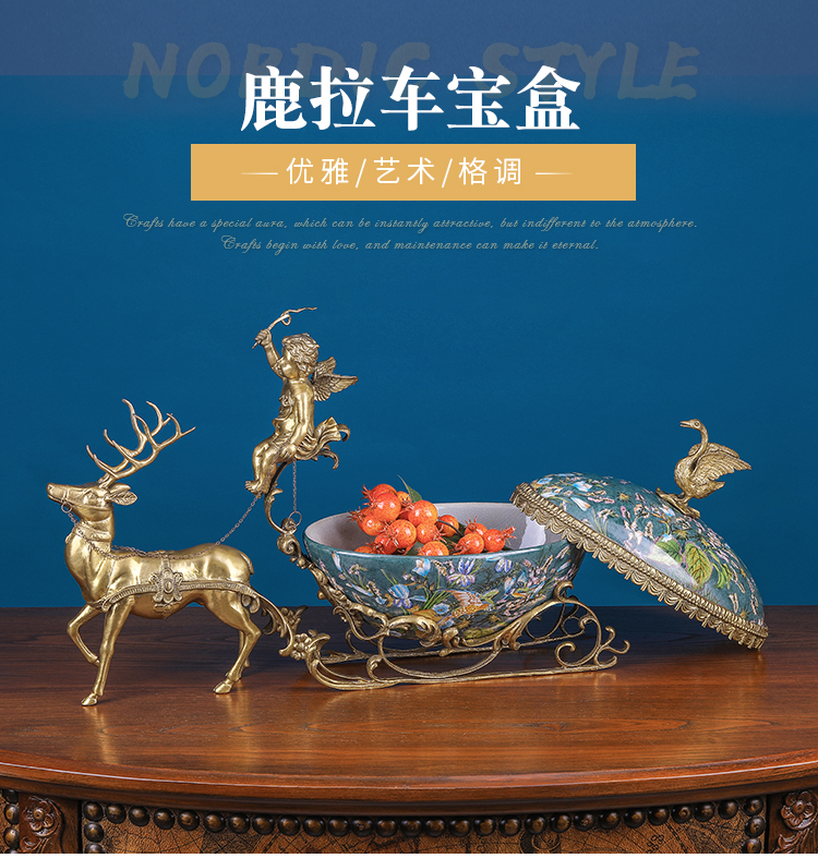 Furnishing articles household act the role ofing is tasted high - grade copper with porcelain deer cart store content box cover European American villa living room porch decoration
