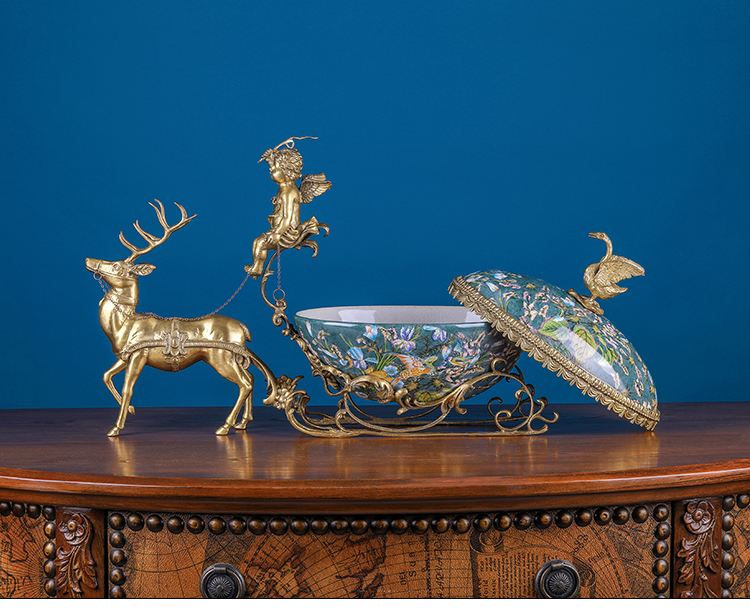 Furnishing articles household act the role ofing is tasted high - grade copper with porcelain deer cart store content box cover European American villa living room porch decoration