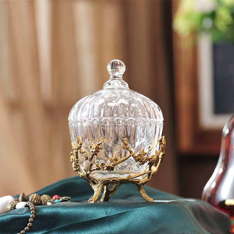 European crystal glass inlaid with copper candy cans storage cans ornaments Creative home soft decorations Living room coffee table decoration