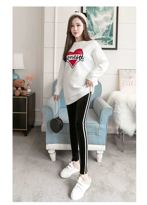 Quần legging bà bầu cộng với nhung dày mùa đông 2018 mới mặc quần ấm bên ngoài mặc quần dài dạ dày nâng ngực cho bà bầu quần bầu ngắn