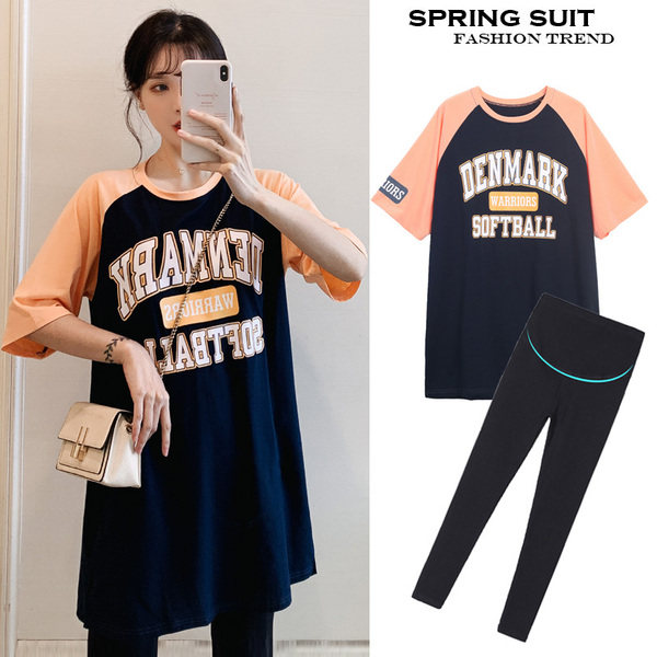 Pregnant women spring and summer dress trendy hot mom personality fashion suit going out spring and autumn T-shirt summer short-sleeved top
