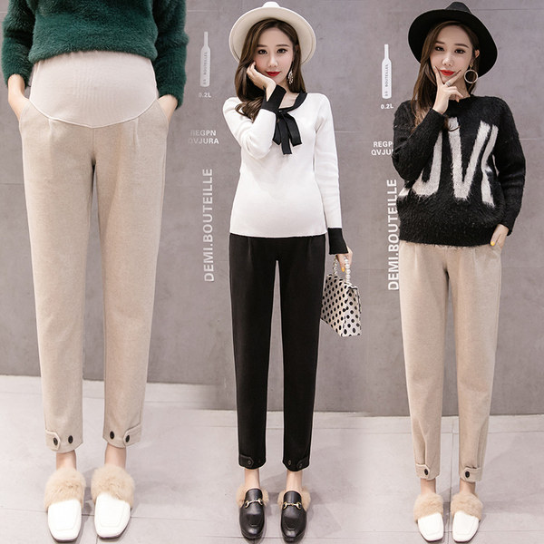 Maternity pants Wool pants Spring and autumn pants belly wide leg pants Women's autumn and winter velvet pants Autumn and winter clothes
