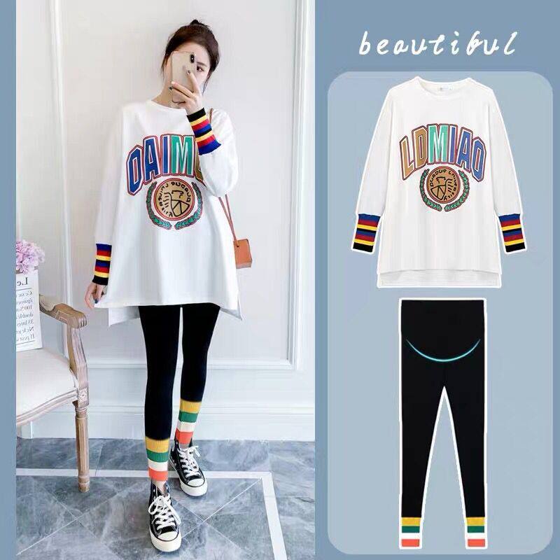 Pregnant women's autumn clothes suit fashion models go out small maternity clothes tide 2022 new spring and autumn tops T-shirt women