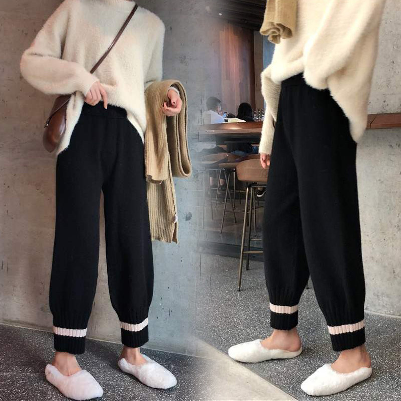 Maternity pants Knitted casual thickened wool granny pants Wide-leg pants Autumn and winter loose-legged radish pants winter clothes