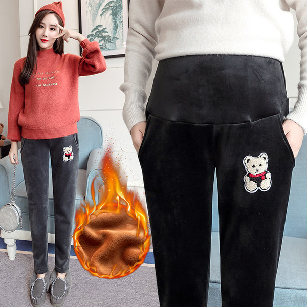 Pregnant Woman Pants Autumn Winter Outwear Fashion Net Red New Casual Harun Pants Plus Suede Thickening Inner Hitch Pants Long Pants Winter