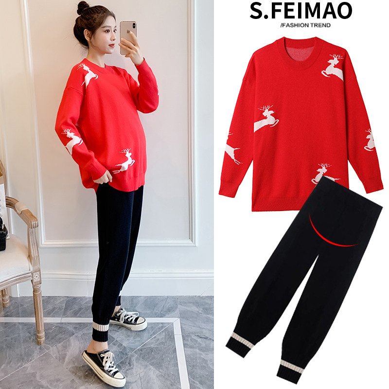 Pregnant woman Spring and autumn clothing New Chinese New Year suit Fashion style small sub winter clothing sweaty and spicy mother two sets of undershirt