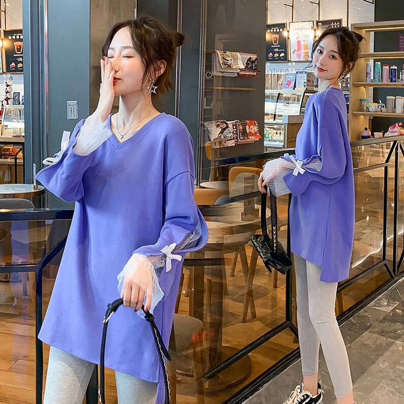 Pregnant woman Ocean dress Spring clothing suit 2022 Spring and autumn season Fashion easing medium long version of blouses Yoo Two sets of women