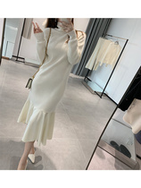 DAJO’S Matching Contestant Elegant stitching fishtail hem Zhongding 100% wool turtleneck dress