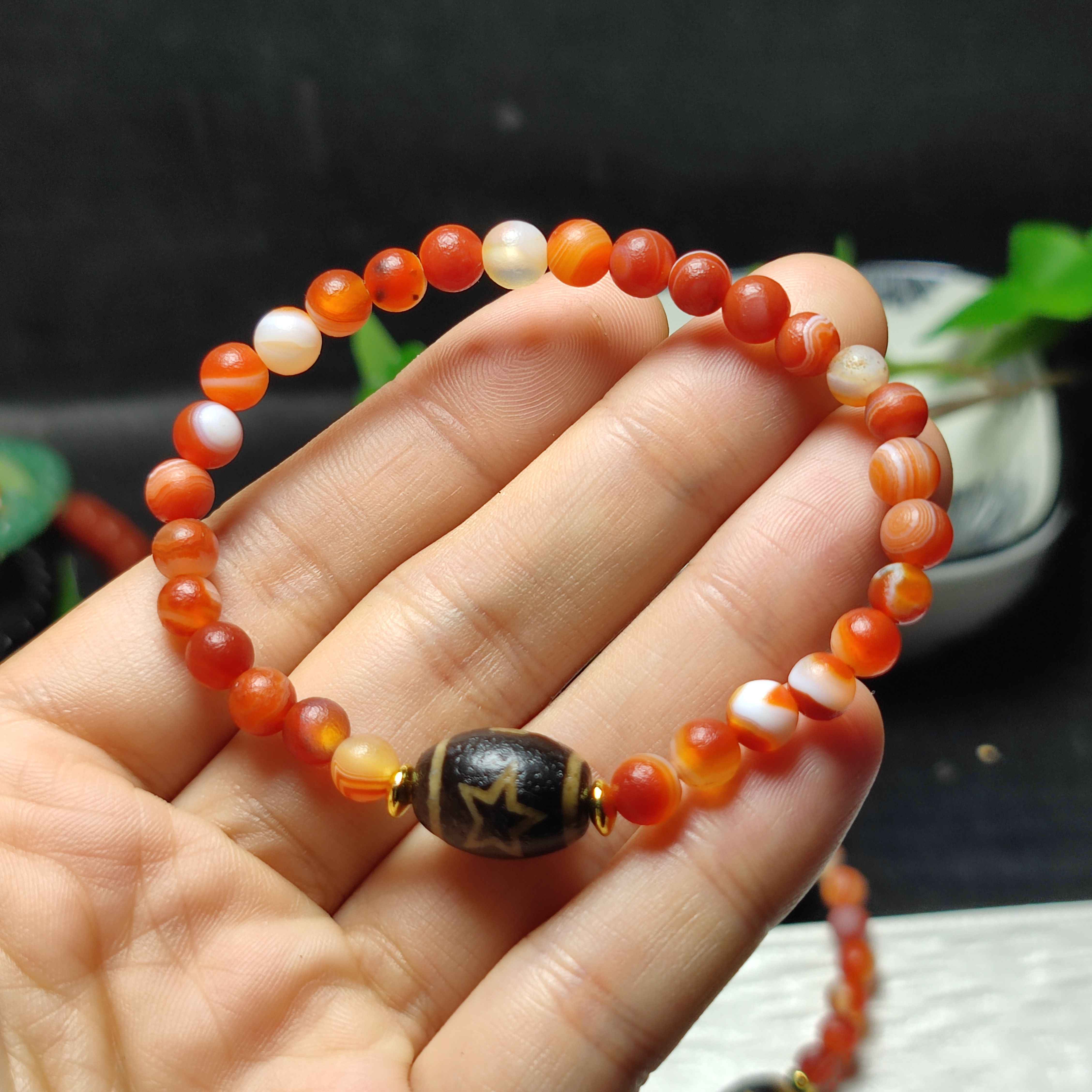 MH USK瑪瑙　銀線日月星天珠　9-187 MH USK瑪瑙 銀線日月星天珠 9-187 日月星天