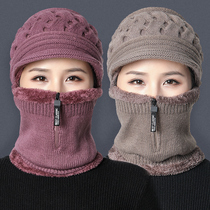 Middle-aged and elderly hat female winter scarf integrated wool Korean version of Plus Velvet Lady winter warm grandmother mother hat