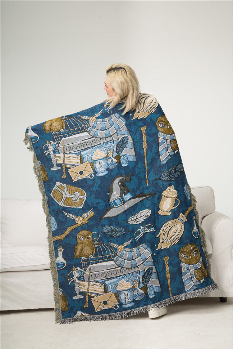 Spot Second Hair Harry Potter Blue Magic Academy Blanket Line Blanket Tapestry Decorative Blanket Cartoon Magic
