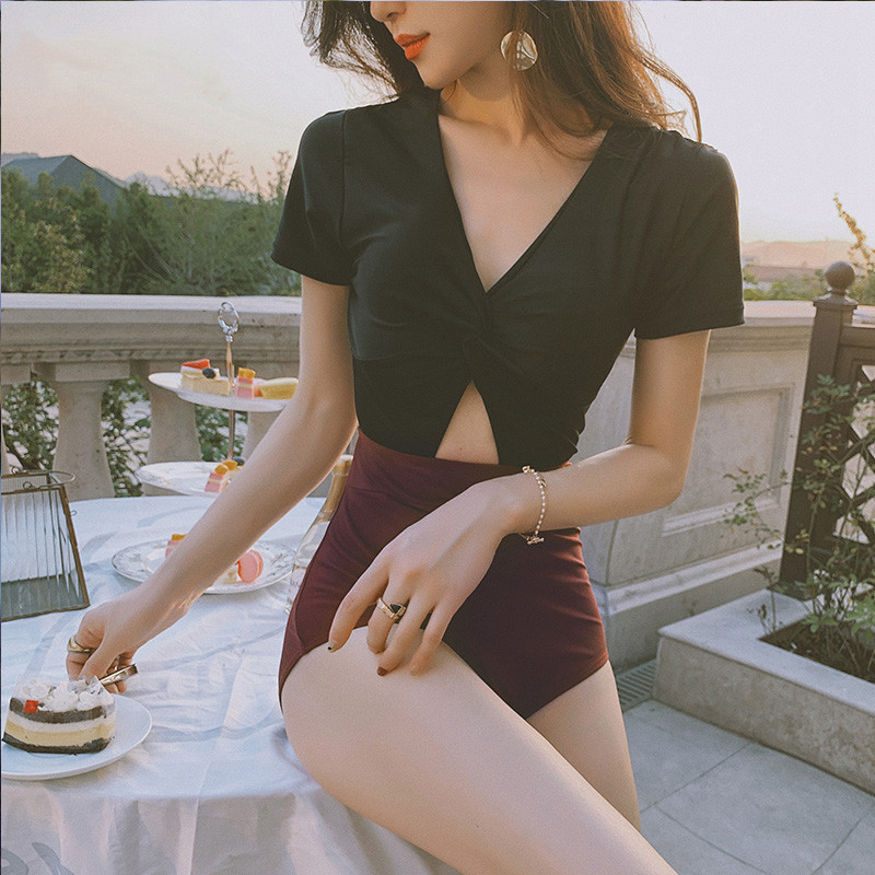 Conjoined swimsuit women's summer spa conservative 2023 new exploits to cover belly bikini with small breasts to woo swimsuit-Taobao