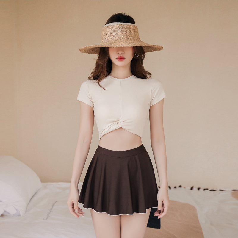 Swimwear Women summer 2021 new split skirt style small chest gathered conservative belly thin hot spring swimsuit two-piece set