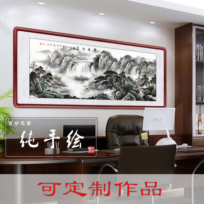 Ancient Chinese painting landscape painting Water ink painting artificial pure hand painted by mountain Tuo New Chinese office Living room hanging painting