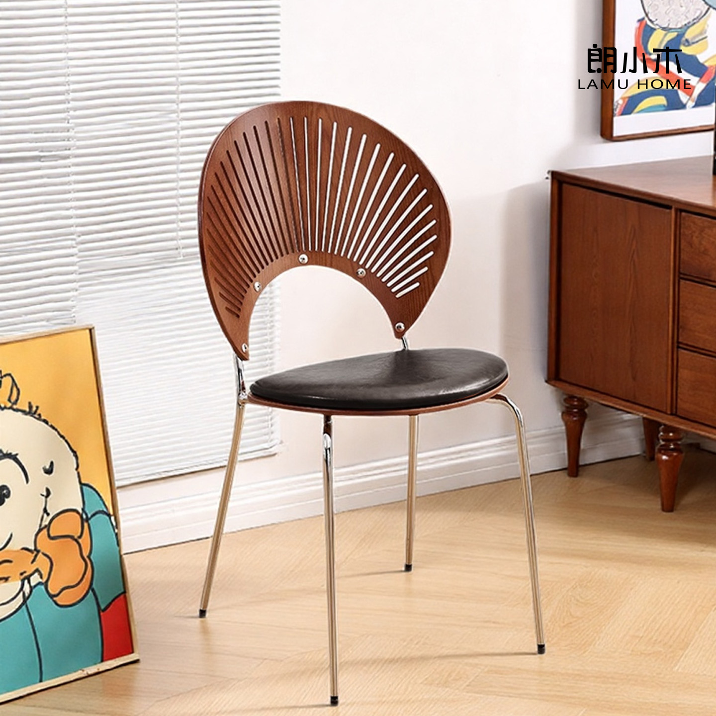 Ланг Сяому Нордический светлый роскошный домашний обеденный стул из массива дерева ins дизайнерский ресторанный шезлонг net red shell chair