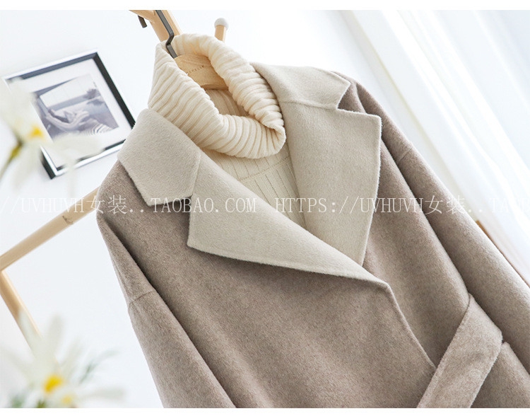 18 mùa thu và mùa đông mới Hàn Quốc hai mặt phù hợp với cổ áo khâu tay cashmere áo khoác ngắn cà vạt len ​​ngắn