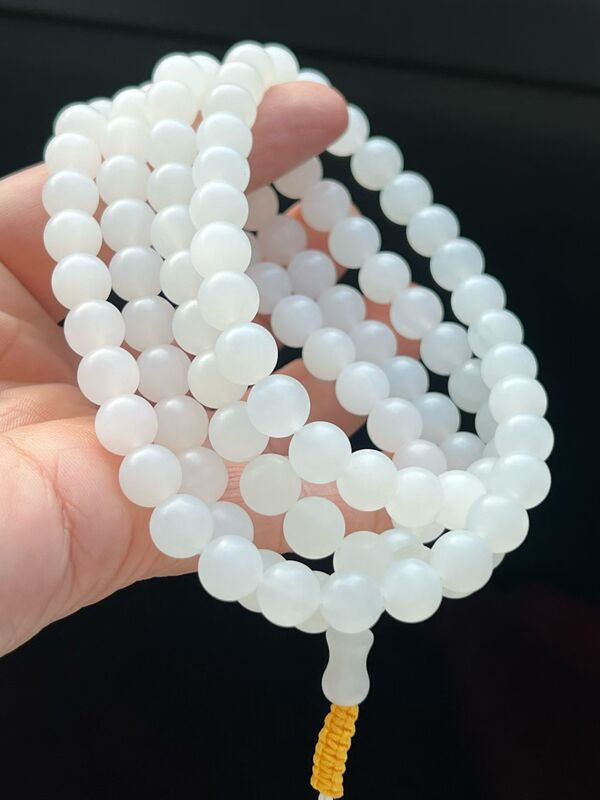 Shell Bracelet, Ice-Clear Buddhist Bead Bracelet, Natural White Jade 108 Beads Necklace, Sweater Chain, Unisex Ring, Earrings, Handheld