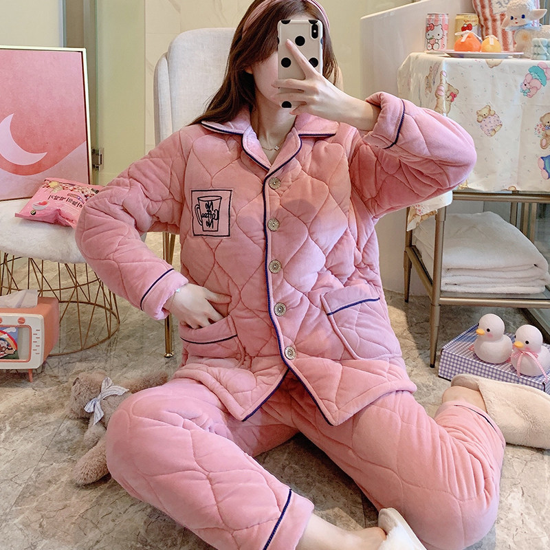 Pajamas Winter Coral Velvet Thickening Harding Closed Cotton Fall Warm Flag Cotton Cotton Cotton Cotton Cotton Cotton in Winter