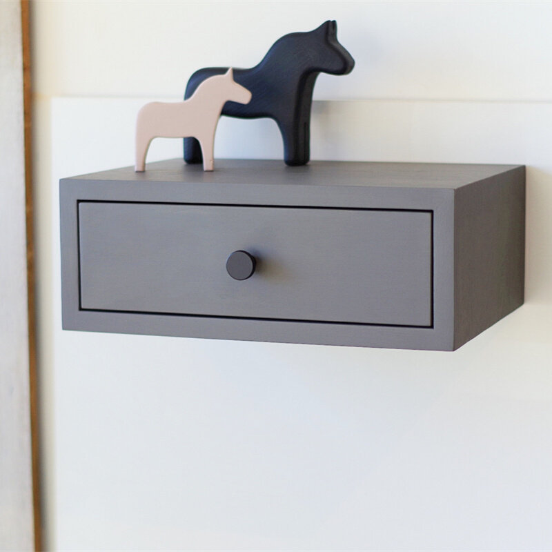 Postmodern gray solid wood bedside table with drawers minimalist locker hanging bookcase dressing table European bedside cabinet