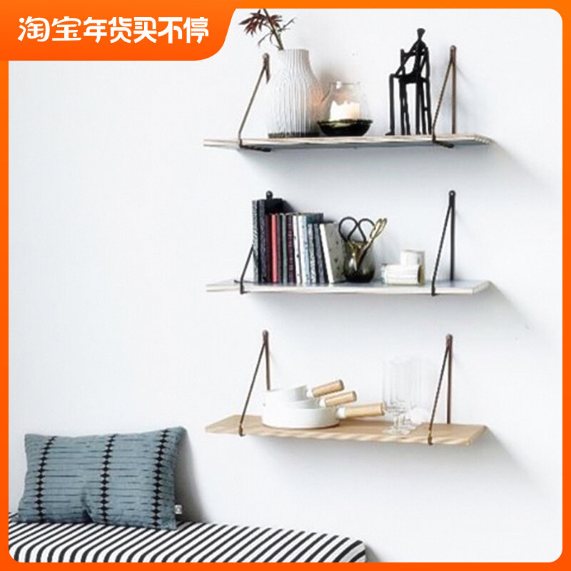 Nordic wall shelf solid wood bookshelf kitchen light one-shaped partition living room simple storage storage shelf