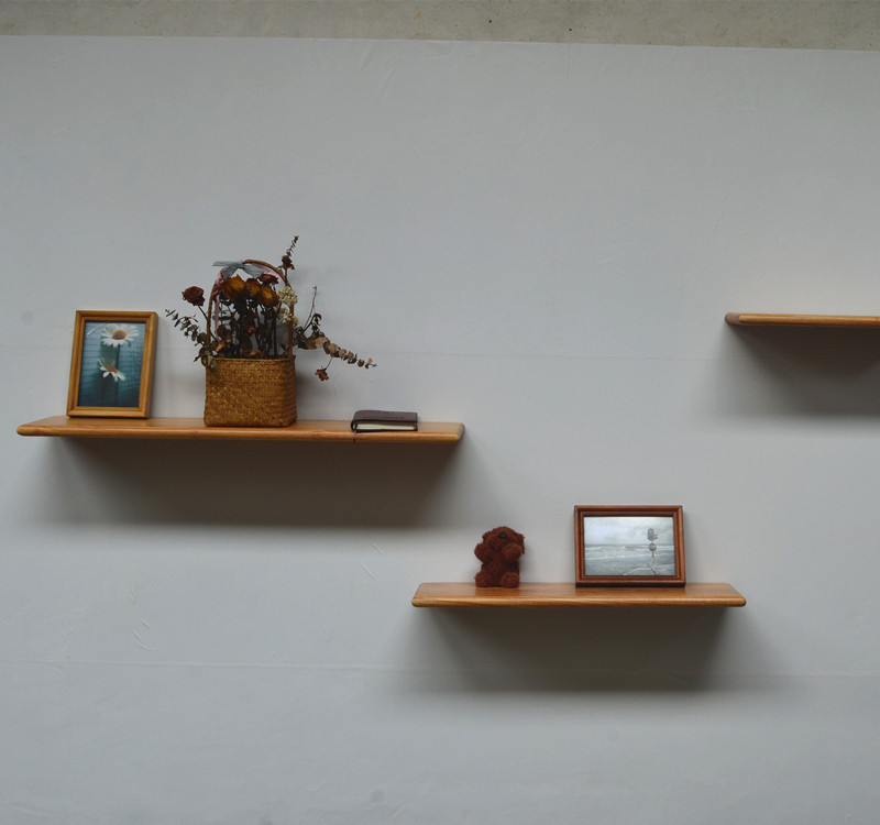 Creative new Chinese style solid wood round edge partition simple wall shelf decoration display wall shelf suspension invisible bracket