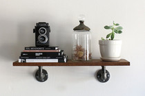 American retro to make old iron art water pipe shelf wall-mounted shelf wall solid wood laminate shelf wall hanging hanger