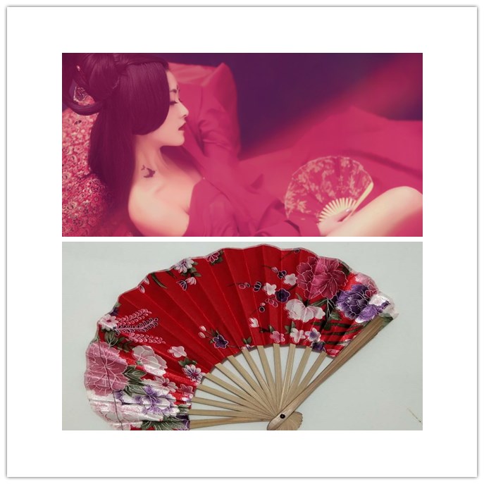 Ancient fashion day style and wind styling with red dust florist themed craft fan retro Chinese style courtesans show fan