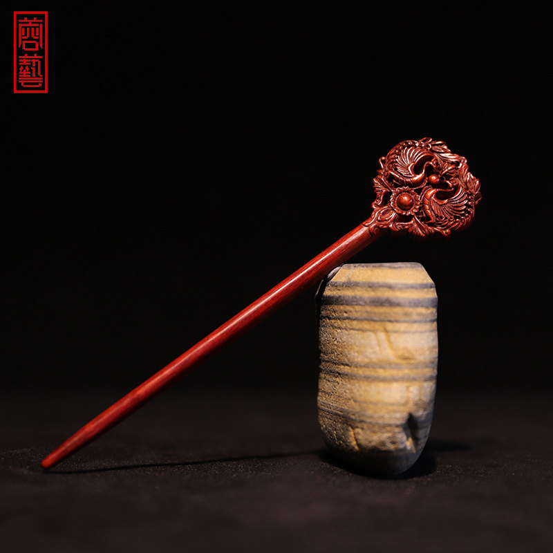 Small Leaf Purple Sandalwood Twin Pinewood Hairpin Comeback Classical Wind Woody Hair disc haircut Girlfriend Birthday Gift for Girlfriend Birthday