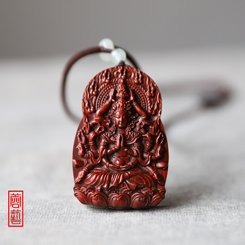 Natural small leaf rosewood wood South no Guanyin Bodhisattva pendant male Honmei year descending A thousand hands Kannon necklace male