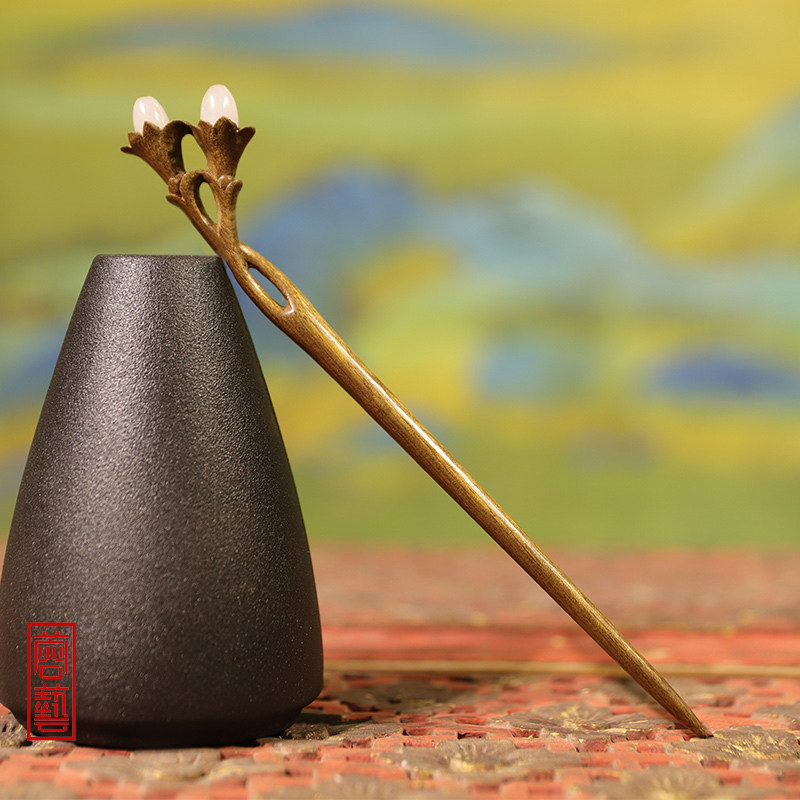 Rongyi ancient style hairpin classical gold silk nanmu hairpin hair accessories wooden hairpin ancient costume Hanfu coiled hair headdress female