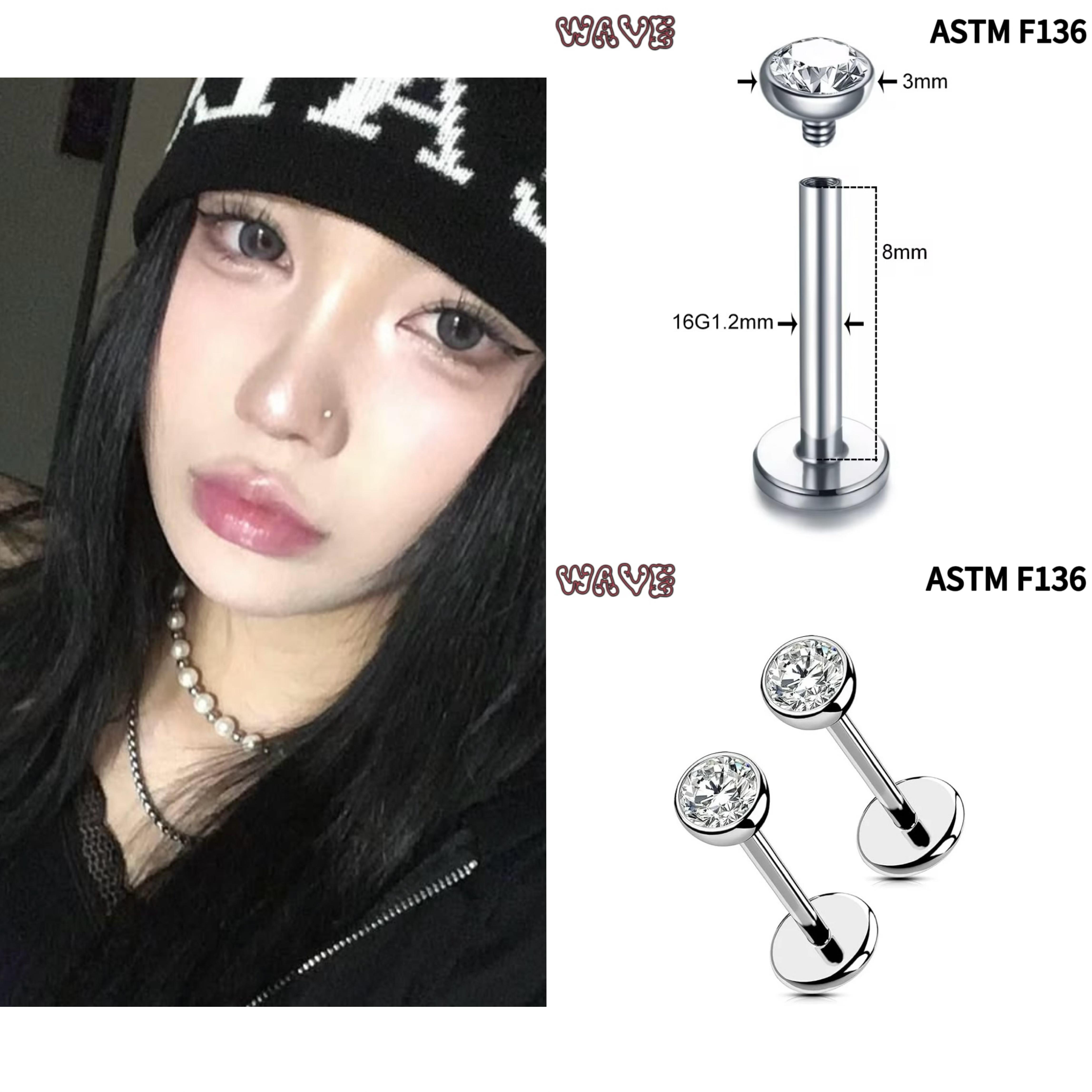 F136チタン合金フラッシュエッジ、ダイヤモンド鼻爪、耳爪、唇爪、舌爪、フラットベース、内部スレッド、抗アレルギー穴