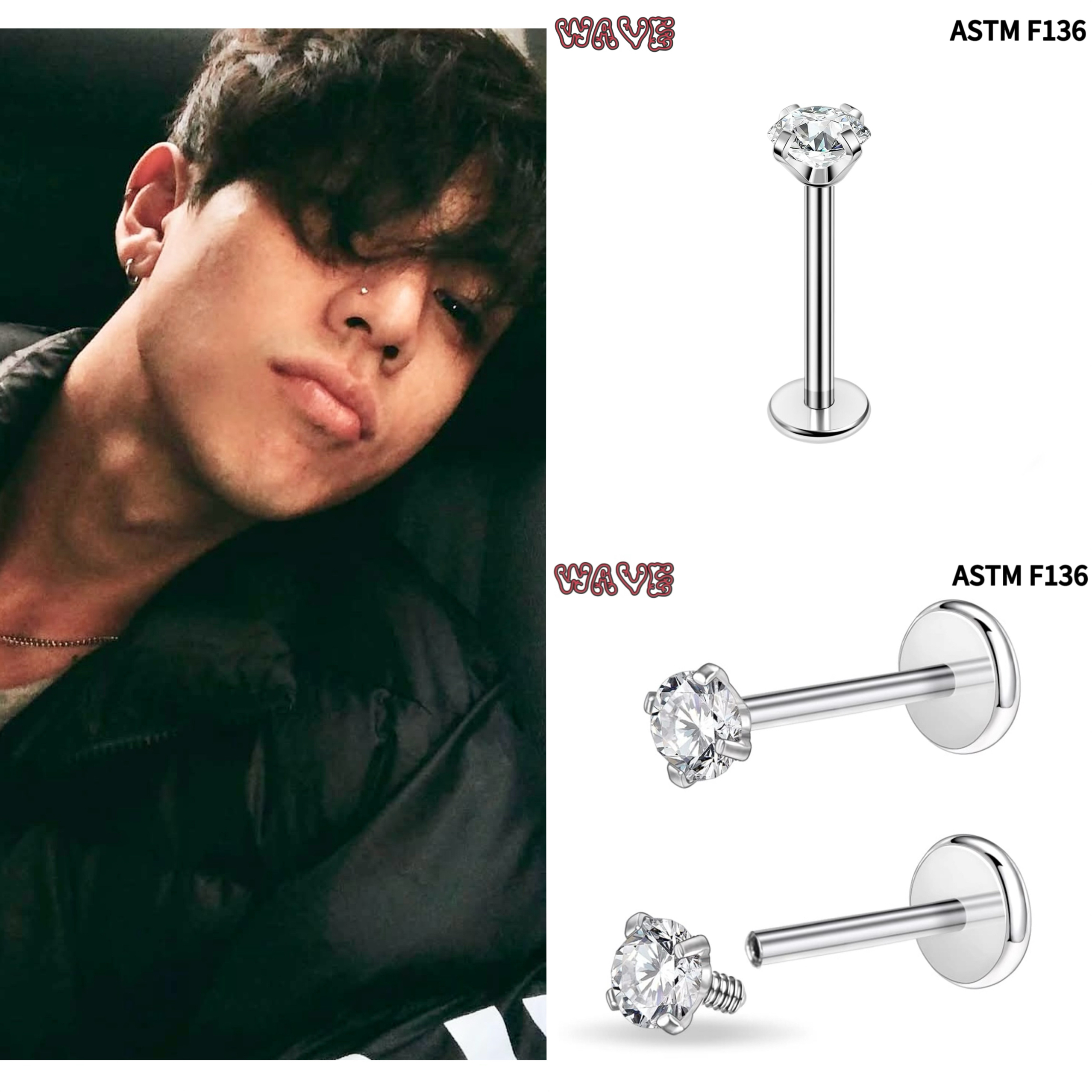 F136医療グレードチタン合金フラットベースダイヤモンドフラッシュ鼻爪耳骨爪唇爪舌爪ヨーロッパとアメリカの抗アレルギー