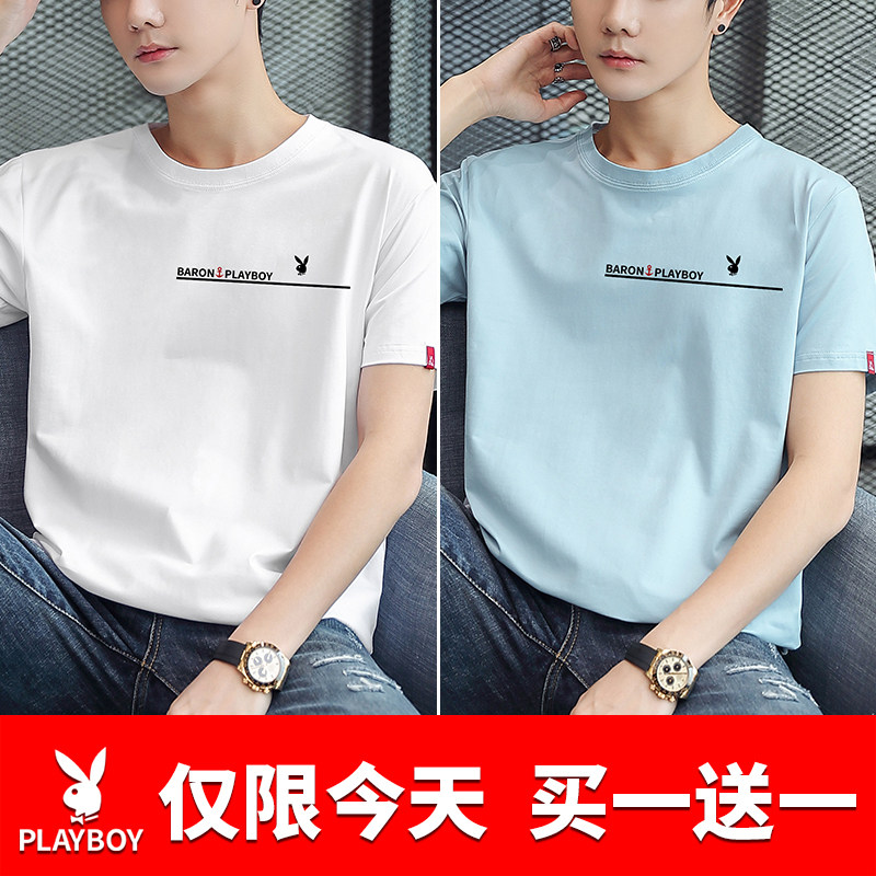 2 pieces) Playboy men short sleeves 2022 new trends Summer pure cotton T-shirt clothes half sleeve men's T-shirt