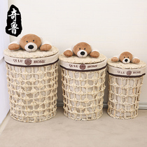 Chiruteng woven dirty clothes basket straw with cover laundry basket clothes underwear toys storage bucket laundry basket