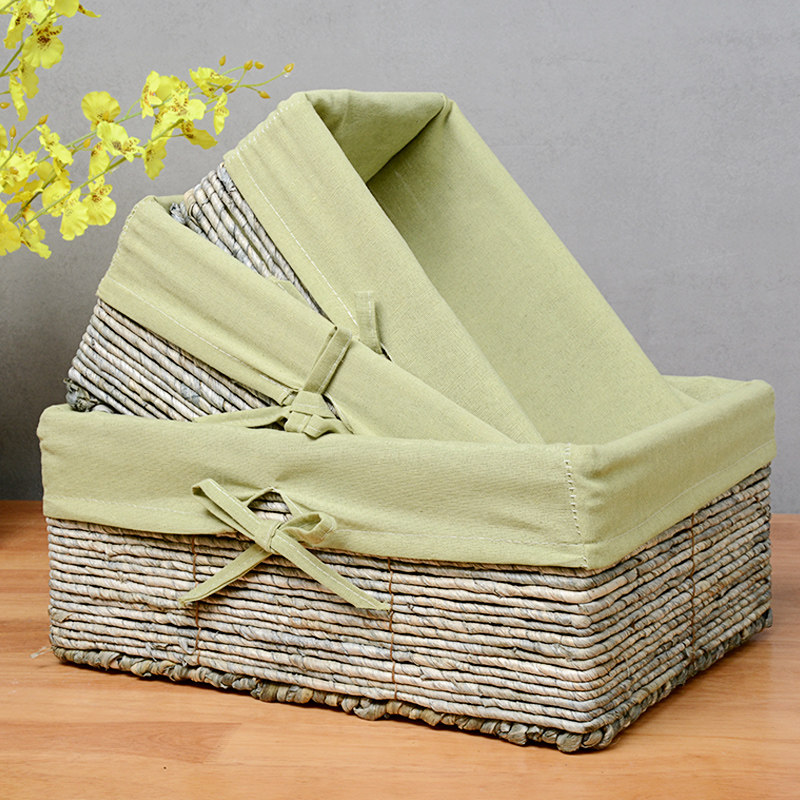 Chilu storage basket rattan desktop storage basket cosmetic storage box straw snack kitchen glove box fabric box