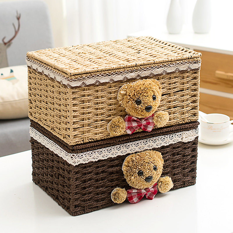 Chirugrass knitted containing frame rattan chic cloth art with cover containing box finishing box cosmetic containing box table top containing basket