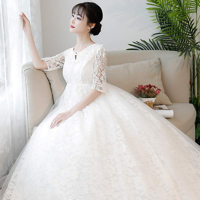 Pregnant woman wedding dress 2021 new brides with high waist surrogacy Han version V collar trailing big size and fat mm with big belly