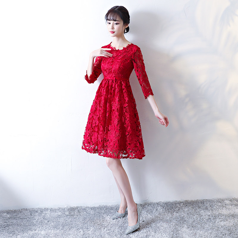 Large size bridal toast dress 2021 summer red wedding dress skirt short pregnant woman cover belly fat mm thin woman