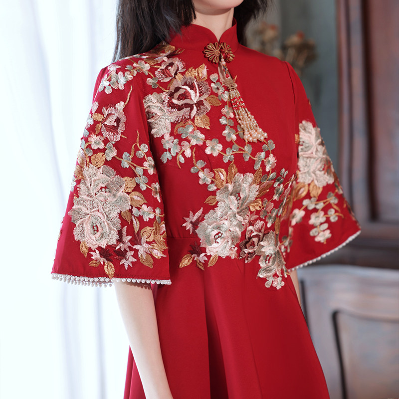 Maternity Toast Dress Bride 2022 New Burgundy Engagement Cheongsam Women's Plus Size Wedding Dress Dress Summer