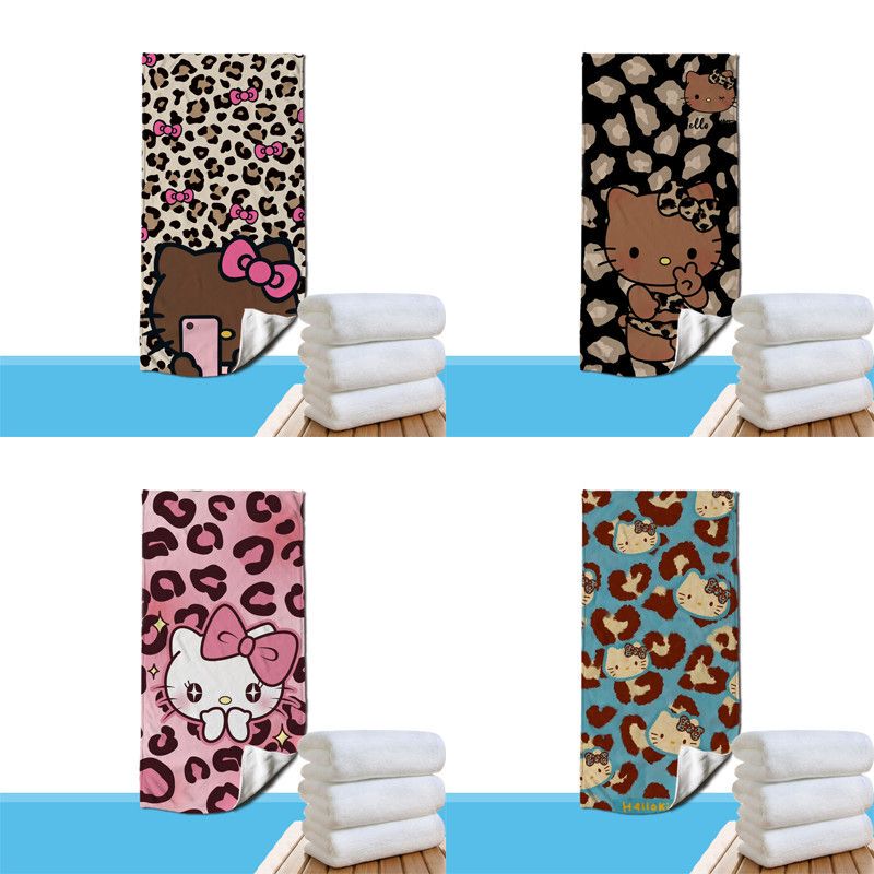 Leopard Print Hello Kitty Swimming Non-Slip Quick-Drying Bath Towel Sports Fitness Towel Absorbent Sweat Towel Poncho