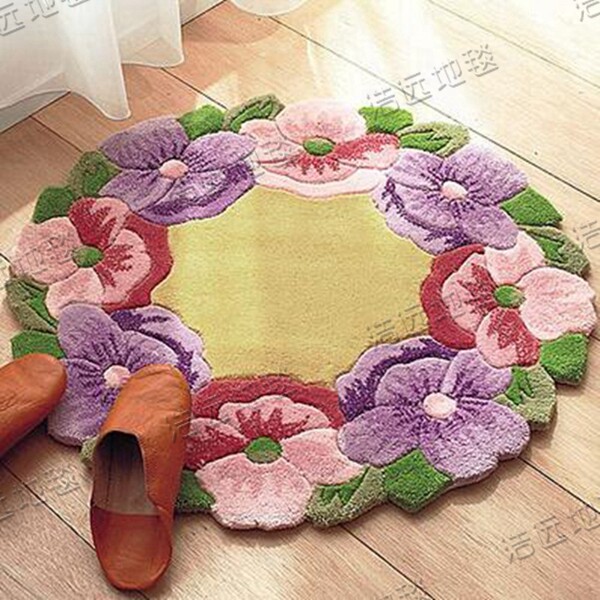 Pastoral flowers round carpet living room coffee table carpet computer chair cushion cradle foot cushion handmade carpet customization