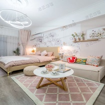 Minimalist Cute Pink Plaid Children Room-Like Inter-Board Carpet Girl Room Bedroom Book Room Bedside Handmade Custom