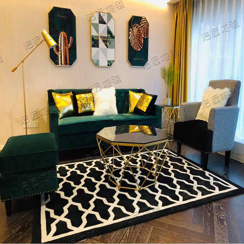 Eurostyle Black & White Modern American Light Extravagant Carpet Living Room Tea Table Bedroom Bedside Handmade Acrylic Fiber Carpet Full