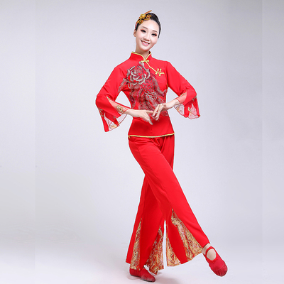 Chinese folk dance dress for women Yangko dance costume performance costume women middle aged and elderly classical dance elegant ethnic square fan suit