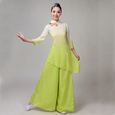 Chinese folk dance dress for women Classical Dance Costume female elegant modern fan umbrella dance Yangko suit ethnic Chinese style green performance suit