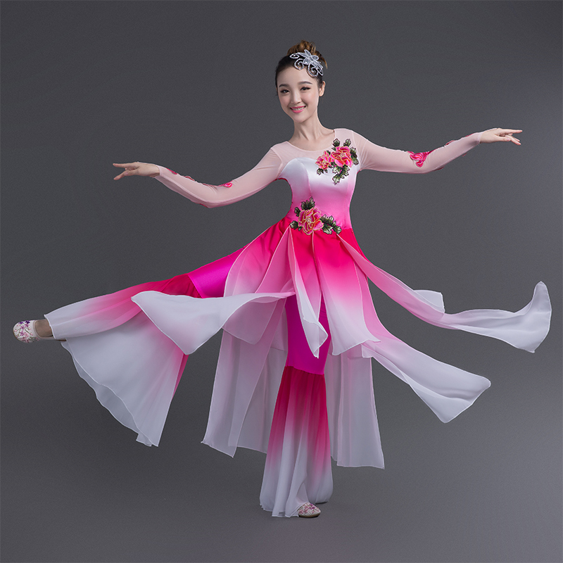 Chinese folk dance dress for women Classical Dance Costume female elegant Jasmine fan Folk Dance Costume Yangko suit square dance suit
